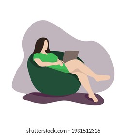 A girl works at home on a laptop. Home Office. Young woman studies at home. Work from home or freelance. Flat style. Vector illustration
