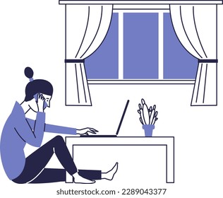 The girl works at home. Remote work vector scene.