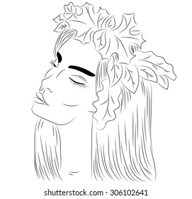 girl in a wreath of autumn leaves b.w.