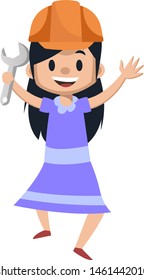 Girl with wrench, illustration, vector on white background.