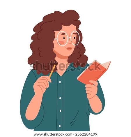 The girl writes a list in a notebook or keeps a diary.Time management and reminders. 
