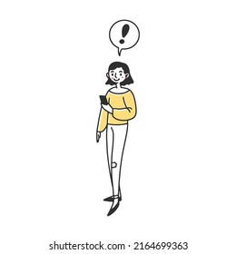 Girl writes a text message. Blogger advising product online to audience vector illustration. Person promoting services in social media to potential buyers. Online engagement