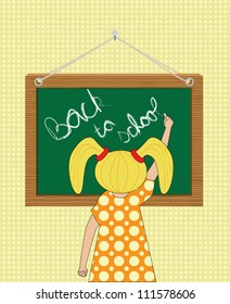 girl writing Back to school on a chalkboard vector illustration
