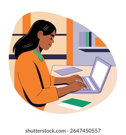 Uma menina escrevendo a ilustração do blog em estilo plano