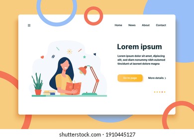 Girl writing in diary or journal, isolated flat vector illustration. Cartoon teenager reading book or studying. Lifestyle and education concept