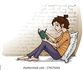 Mädchen, die ein Tagebuch schreiben, Vektorgrafik