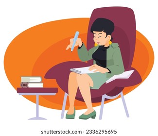 Girl writing in journal or diary. Funny people. Illustration concept template for website, web landing page, banner, presentation, social, poster, promotion or print media.