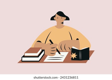 Girl writing Journaling Vector Illustration