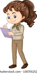 Girl writing notes on isolated background illustration