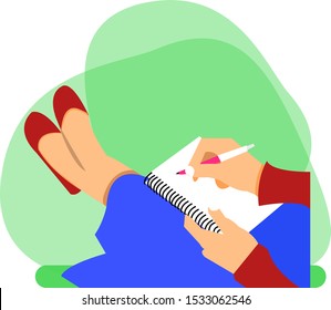 Girl Writing On Notebook Flat Illustration