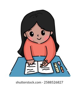Girl Writing Paper essay smiling