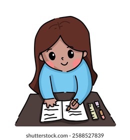 Girl Writing Paper essay smiling
