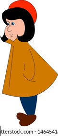 Girl in yellow cape, illustration, vector on white background.