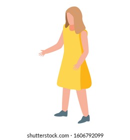 Girl in yellow dress icon. Isometric of girl in yellow dress vector icon for web design isolated on white background