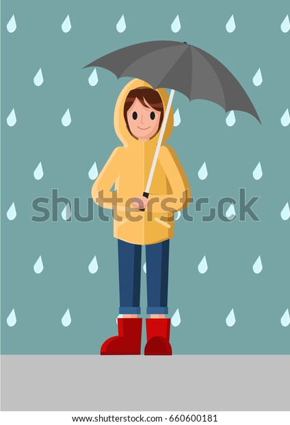 Girl Yellow Raincoat Woman Wears Raincoat Stock Vector (Royalty Free ...