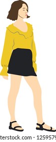 girl in yellow shirt cute fashion girl illustration