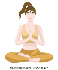Girl in yellow sportswear sitting in a lotus pose 