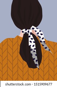 Girl in yellow sweater with silk scarf in your hair cute colorful vector fashion illustration