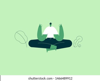 Girl in yoga lotus practices meditation. Vector illustration flat design. Use in Web Project and Applications.  