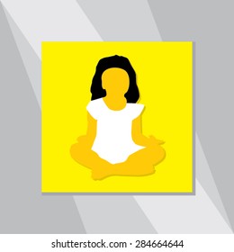 girl yoga meditation pose over yellow background