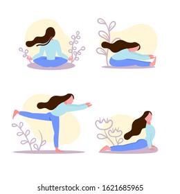 Girl yoga. Modern flat design.Girl does yoga exercise, yoga pose.Vector illustration
