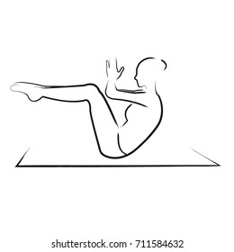 
girl in yoga pose boat isolated silhouette on white background hand-drawn vector