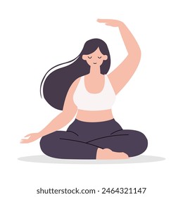 Girl yoga pose close eyes, minimalist hand drawn flat vector design illustration on white background