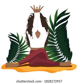 Girl in yoga pose conducts meditation