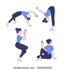 Girl with yoga posting character design of vector. Cartoon illustration style.