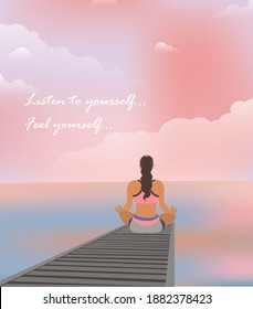 Girl yogi meditates holding the planet in her hands