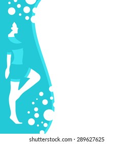 Girl or young athletics women swims up in the water of pool - vector background design card