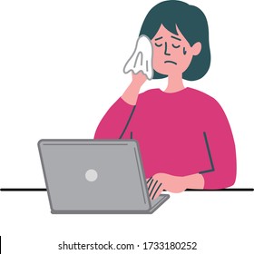 girl young laptop computer worried