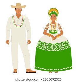 girl and young man in Brazilian folk costume isolated on a white background. young couple in the national traditional clothes of Brazil. flat drawing in cartoon style. stock vector illustration EPS 10