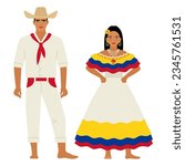 girl and young man in Colombian folk costume isolated on a white background. couple of young people in the national traditional clothes of Colombia. flat drawing in cartoon style. stock vector EPS 10.