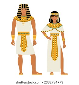 girl and young man in Egyptian folk costume isolated on a white background. couple of young people in the national traditional clothes of Egypt. flat drawing in cartoon style. stock vector EPS 10.