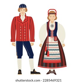 girl and young man in Finnish folk costume