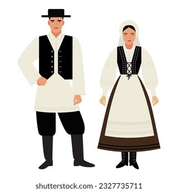 girl and young man in Jewish folk costume isolated on a white background. couple of young people in the national traditional clothes of Israel. flat drawing in cartoon style. stock vector illustration