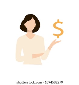 Girl or young woman holding a dollar icon.
