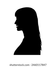 Girl young woman with long hair side view head and shoulder profile silhouette.	