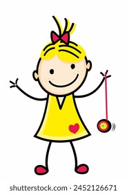 Girl and yo-yo, game, child with toy, cute vector illustration