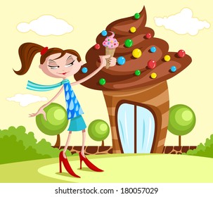 Girl with yummy ice cream cone