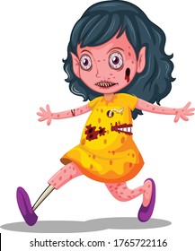 Girl Zombie runing cartoon vector art and illustration