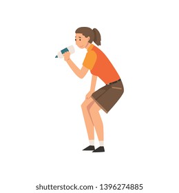 Girl Zoo Worker with Bottle of Milk, Professional Zookeeper Character Caring of Animal Vector Illustration