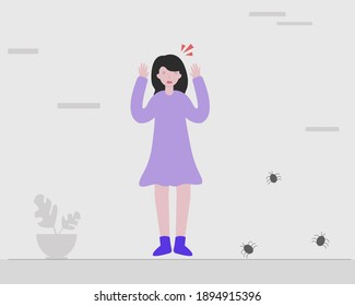 A girl with zoophobia or phobia with a specific animal