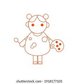 A girl-artist flat icon. An artist vector outline. Cute cartoon icon of a painter. Logog element design, isolated on white, easy editable