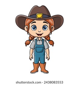 a girlcartoon is wearing a farmer's costume