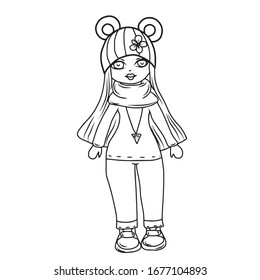 Girl-doll Lola. Vector design for banners and postcards.Coloring
