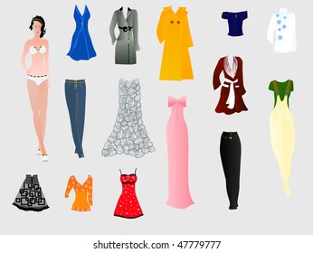 Girl-doll with a wardrobe of clothes ... a partial
