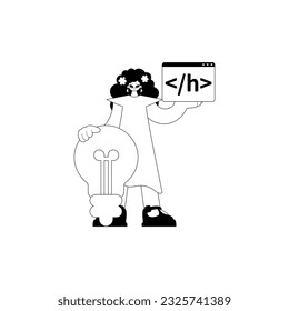 girlfriend with bombastic light medulla oblongata oblongata and window with program visualize . char and white grapevine artwork. Trendy style, Vector Illustration