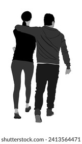 Girlfriend and boyfriend hugging on date vector. Love concept. Boy and girl closeness vector. Togetherness and tenderness. Sporty couple in love hug. Romance between woman and man. Elegant sport lady.